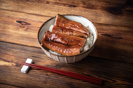 una-don, tazón de arroz japonés con anguila photo