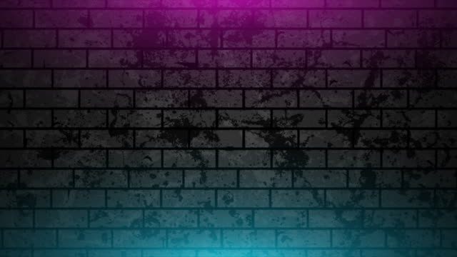 Grunge brick wall with neon glowing lights video animation