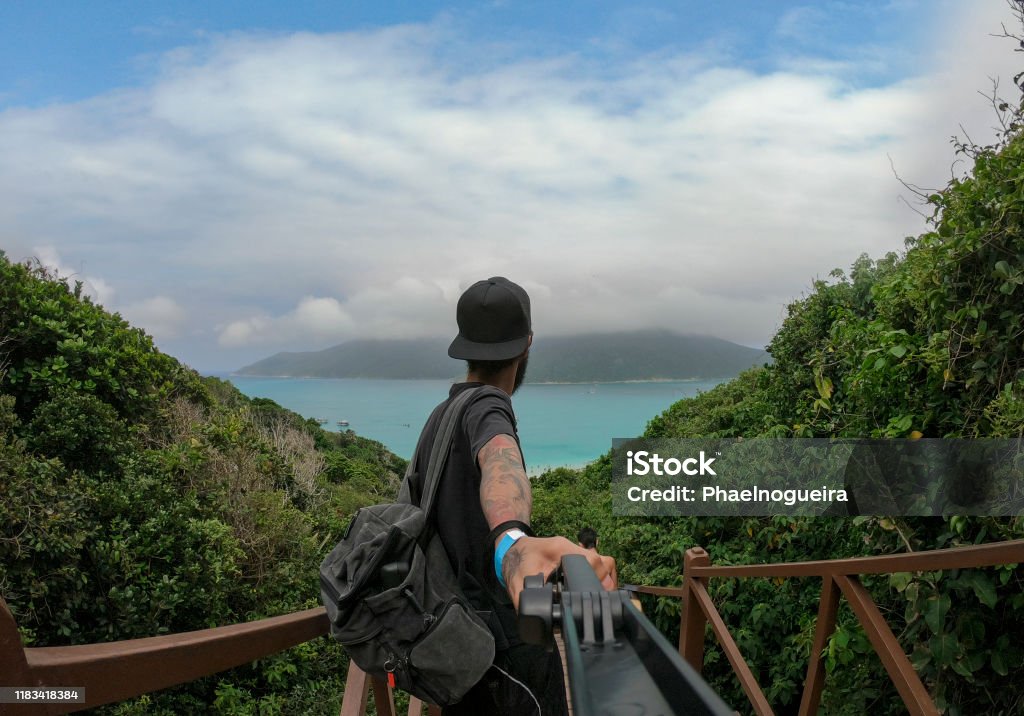 Man Traveler in Arraial do Cabo, Rio de Janeiro, Brazil Arraial do Cabo Stock Photo