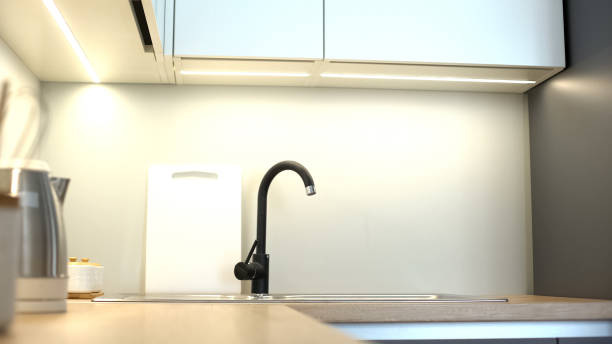 istock View to modern tap on fashionable kitchen, design element, kitchen equipment 1183418471