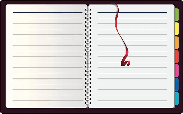 Vector illustration of Blank lined open notebook with colorful organization tabs
