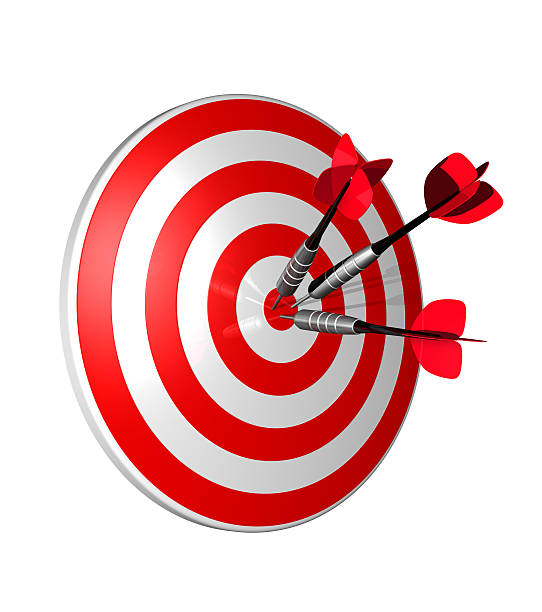 istock 3-D bull's-eye with three darts right in the center 118342240