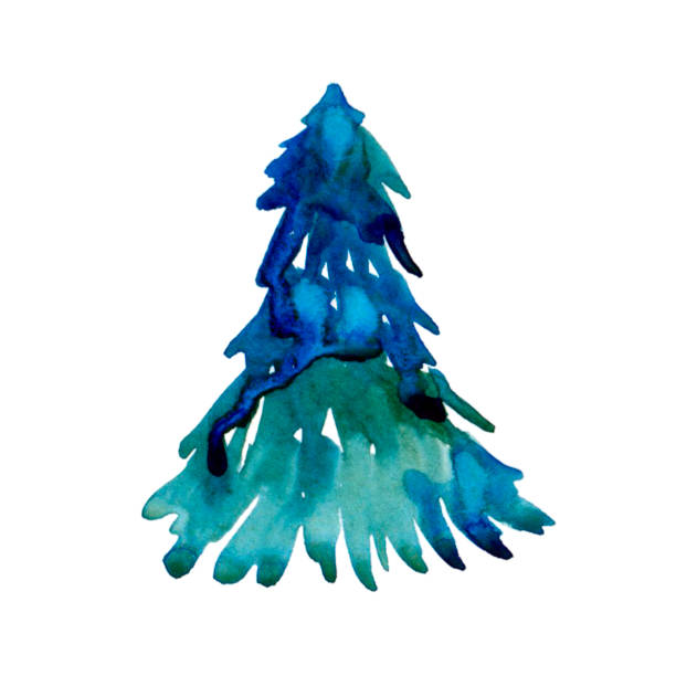 istock Watercolor winter christmas fir isolated on white background. Spruce Illustration element for print, texture, wallpaper or greeting card. Blue and green color. Beautiful watercolour pine art. 1183422419