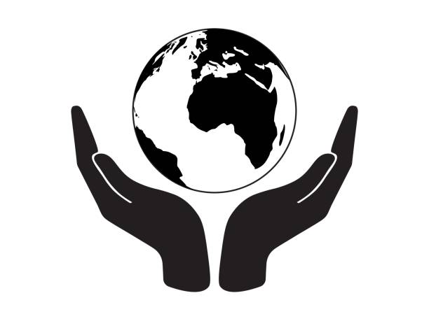 illustrazioni stock, clip art, cartoni animati e icone di tendenza di icona salva la terra, progettazione vettoriale - globe human hand earth world map