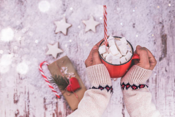 istock Female hands holding hot chocolate with marshmallow 1183432859