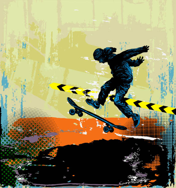 ilustraciones, imágenes clip art, dibujos animados e iconos de stock de fondo de skateboarding deportivo extremo - skateboarding