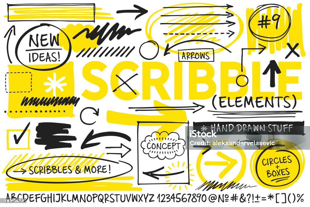 Scribble Design Elements Hand drawn, scribbled design elements. Marker drawings. Doodle stock vector