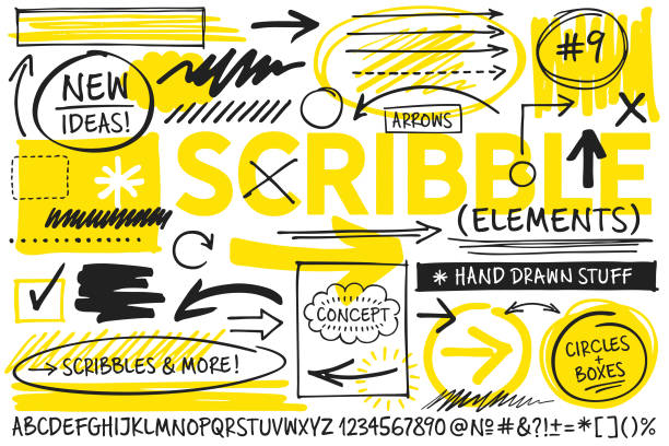 Scribble Design Elements Hand drawn, scribbled design elements. Marker drawings. education patterns stock illustrations