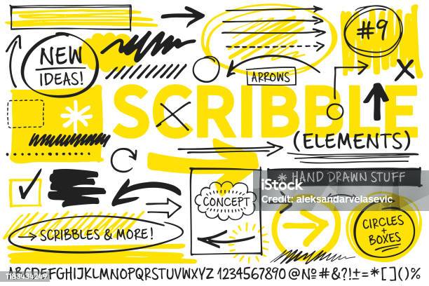 Scribble Design Elements Stock Illustration - Download Image Now - Doodle, Drawing - Art Product, Arrow Symbol