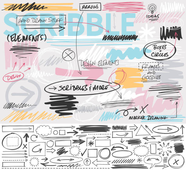 scribble design-elemente - pen and marker stock-grafiken, -clipart, -cartoons und -symbole