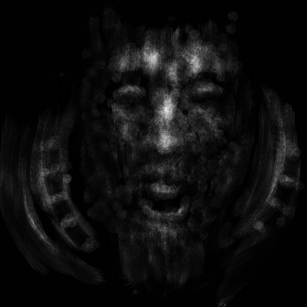 istock Angry human face with open mouth. Black and white illustration. 1183442508