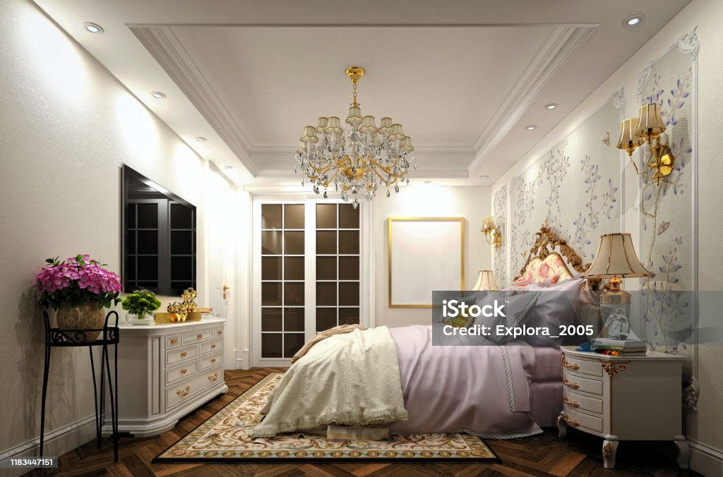 3D Render Modern Bedroom Apartment Stock Photo