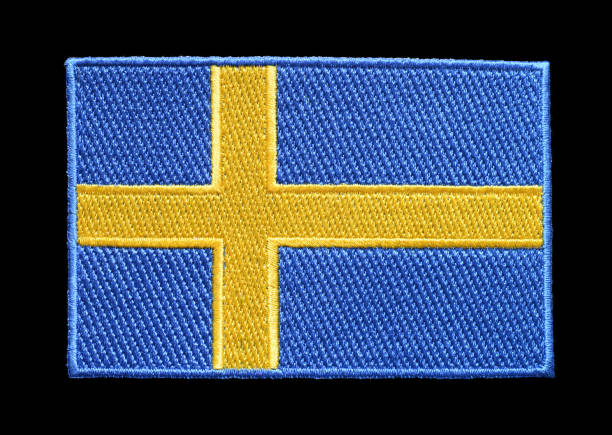 Badge Sweden flag isolated on a black background.