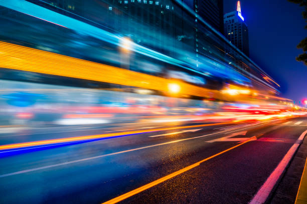 istock the light trails on the modern building background