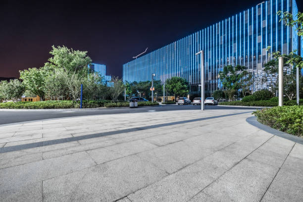 istock empty brick road nearby office building, china