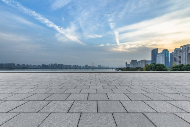 istock Panoramic skyline and buildings with empty square floor