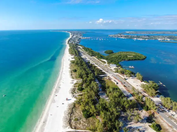 Photo of Aerial view of Anna Maria Island, white sand beaches and blue water