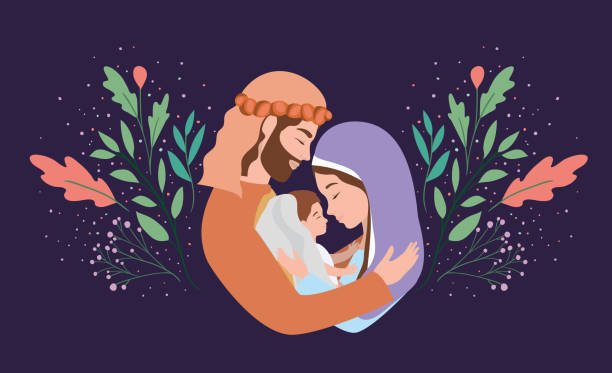 cute holy family manger characters cute holy family manger characters vector illustration design family christmas stock illustrations