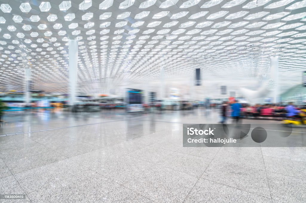 interiors of Shenzhen Bao'an International Airport Airport, Built Structure, Glass - Material, Airport Departure Area, Window Abstract Stock Photo