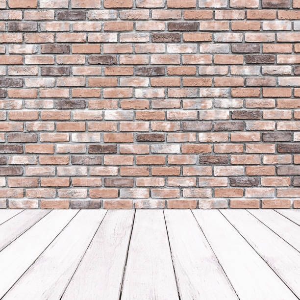 istock Wooden white balcony and brick wall background 1183509297