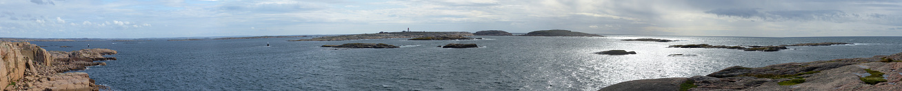 Panoramic view of the landscape of the island of Smogen and Hallo. Cracked islands of pink granite. Sotenas, Vastra Gotaland, Bohuslan, Sweden.