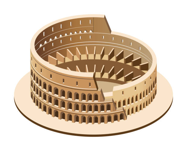 vektor 3d isometrische darstellung des kolosseums (kolosseum) in rom, italien - coliseum traditional culture history rome stock-grafiken, -clipart, -cartoons und -symbole