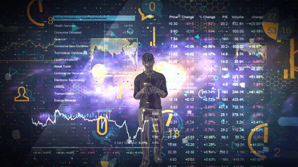 istock Walking man hand using smart phone who looks various graphics Financial technology concept. Internet of Things. Information Communication Technology. 1183517986