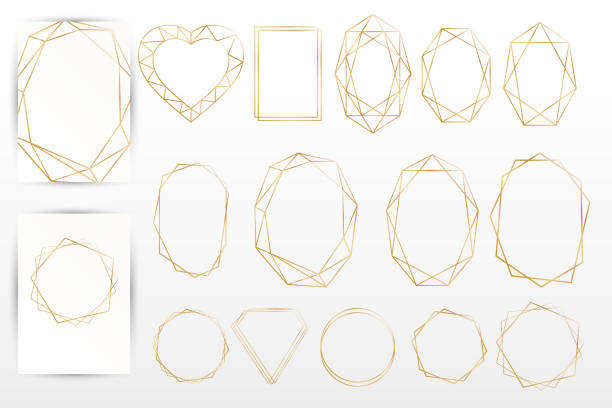 結婚式の招待状のための黄金の幾何学的フレームのコレクション、ダイヤモンド形のフレームセット、結婚式の装飾のための豪華な詳細。 - diamond shaped点のイラスト素材／クリップアート素材／マンガ素材／アイコン素材