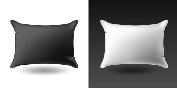 istock Set of white and black pillows. Realistic mock up soft square, comfortable pillow. Isolated vector object on a white and black background. Product for banners, cards, brochures and booklets. 1183522439