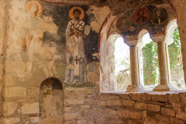 frescoes with the faces of saints on the walls of the Church of St. Nicholas. Turkey. Antalya. Demre