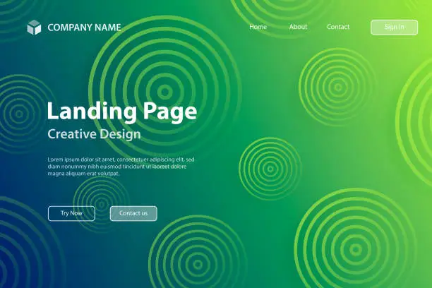 Vector illustration of Landing page Template - Abstract gradient background with Green circles