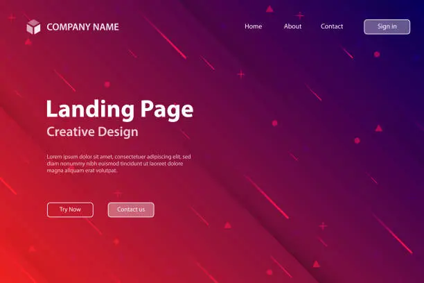 Vector illustration of Landing page Template - Abstract design with geometric shapes - Trendy Red Gradient