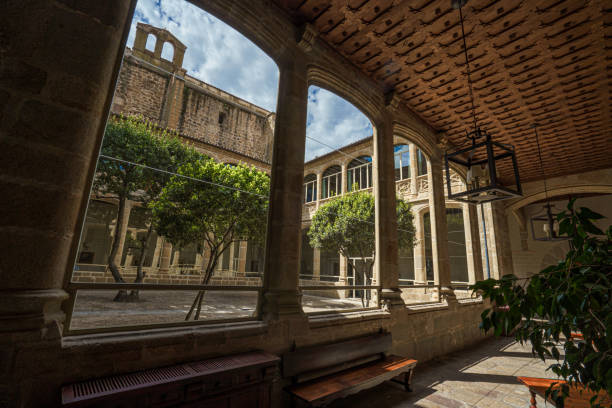 Corridor of cloister of the Santo Domingo convent in Plasencia, Spain. stock photo