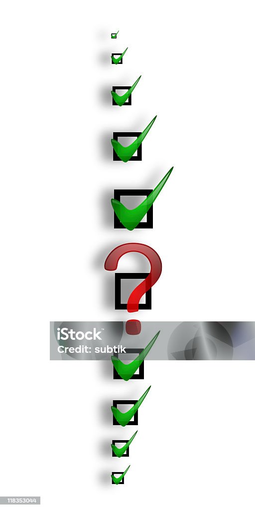 Lista di controllo per controllo qualità non terminati - Foto stock royalty-free di Punto interrogativo