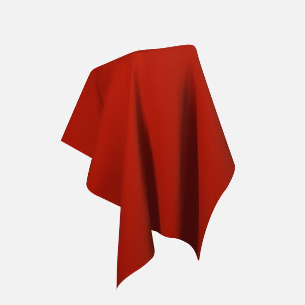 istock Realistic drapery fabric 3d. Box covered with red silk cloth isolated on white background. Box of tricks and magic. Table for exhibition objects. Vector illustration 1183530915