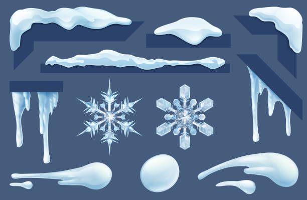 ilustrações, clipart, desenhos animados e ícones de gelo congelado de gelo e elementos do projeto do inverno da neve - stalactite