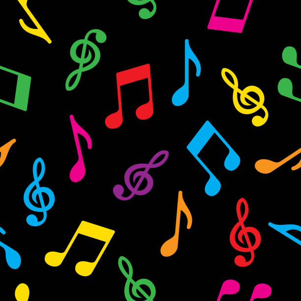 ilustraciones, imágenes clip art, dibujos animados e iconos de stock de music note patrón colorido - sheet music music musical note pattern