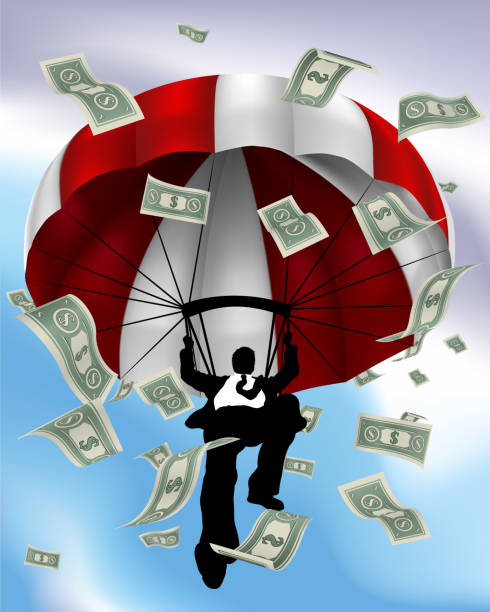 ilustrações de stock, clip art, desenhos animados e ícones de parachuting cash silhouette business man - parachute parachuting skydiving silhouette