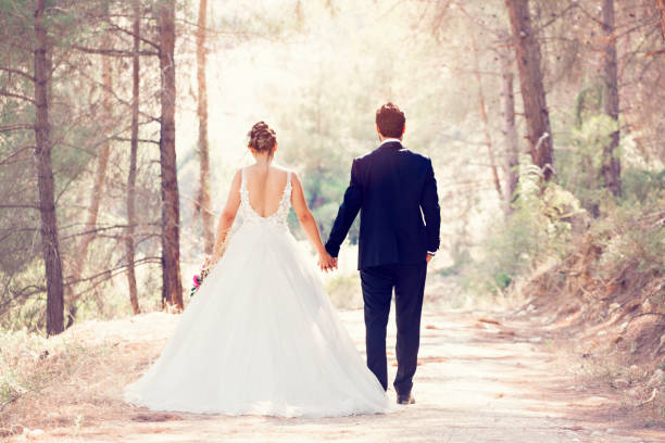 istock The bride and groom posing in nature. 1183534814