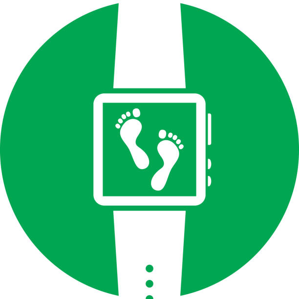 Smart Watch Feet Icon Silhouette Vector illustration of green feet on smart watch in flat style. pedometer stock illustrations