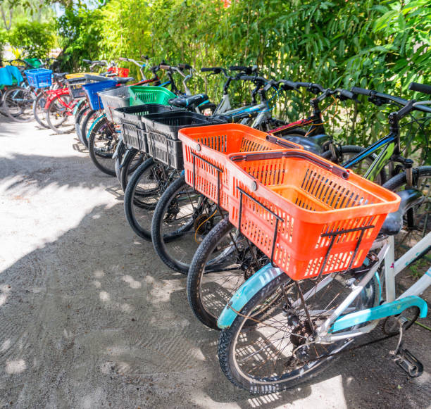 istock Parked bikes in La Digue at Anse Source D'Argent Beach 1183539426