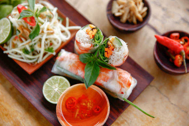 Vietnamese shrimp spring rolls stock photo