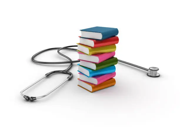 Photo of Stethoscope with Books - 3D Rendering