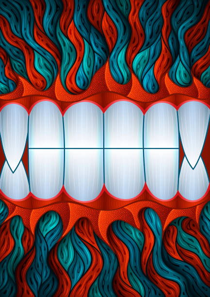 istock Background illustration with mystic monster mouth with teeth 1183543405