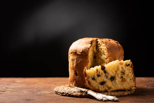 Panettone is the traditional Italian dessert for Christmas stock photo