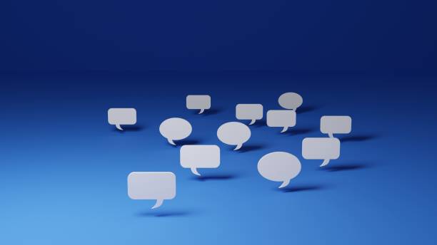 istock three dimentional computer generated illustration of white comment balloon on blue background, 3D rendering 1183548931