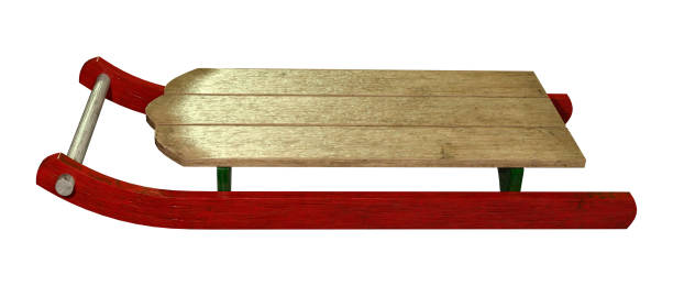 istock 3D illustration wooden sled on white 1183553021