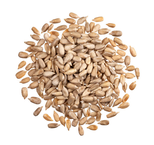 istock Peeled sunflower seeds isolated on white background with clipping path, top view 1183553350