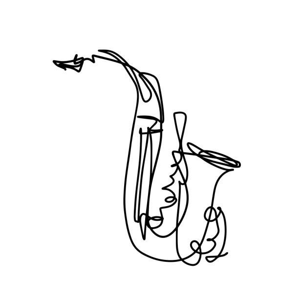 ilustraciones, imágenes clip art, dibujos animados e iconos de stock de boceto abstracto, dibujo a mano del saxofón - bugle trumpet jazz music