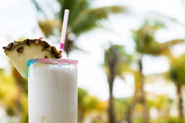 Close up of glass with Pina colada cocktail